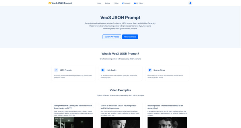 Veo3 JSON Prompt Landing Page