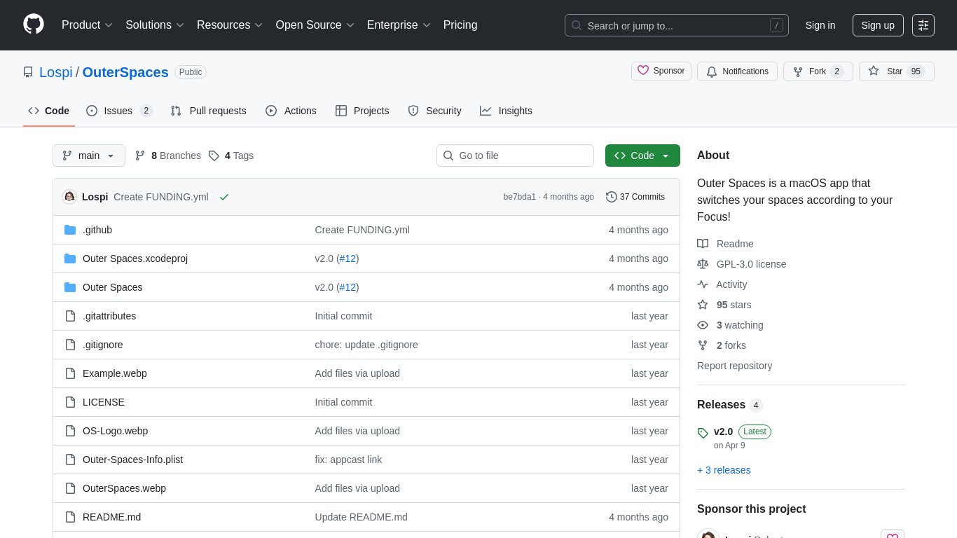 Outer Spaces Landing page