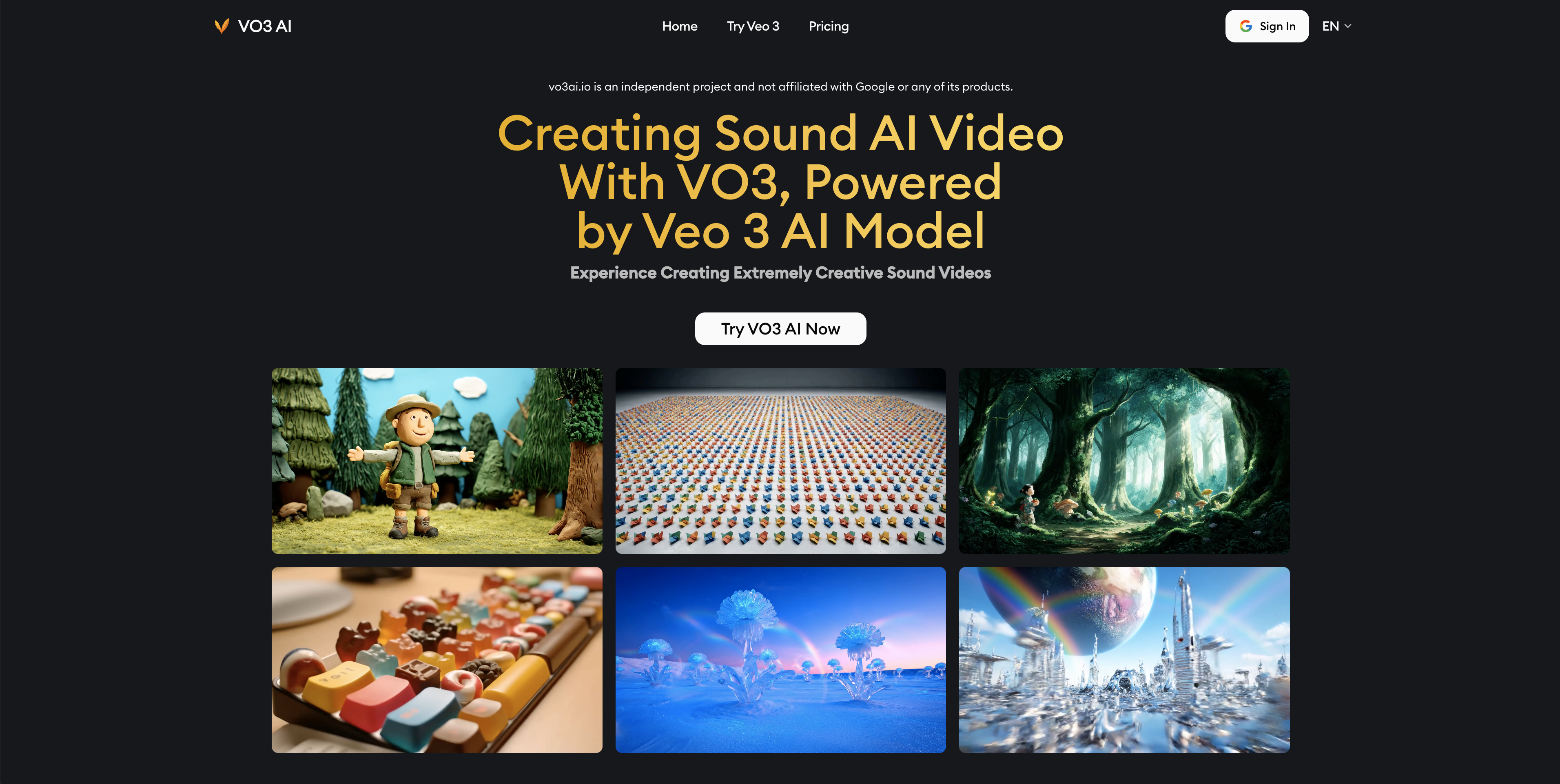 VO3ai.io Veo 3 Landing Page Screenshot