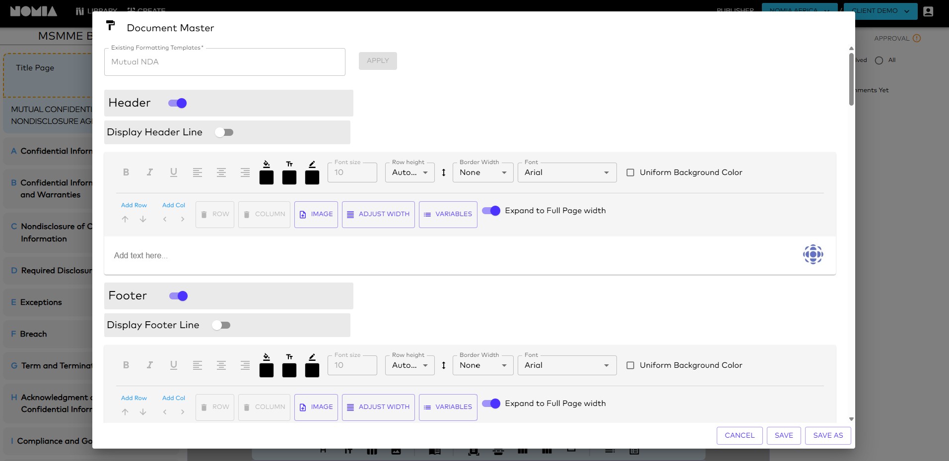 Nomia Docs Formatting