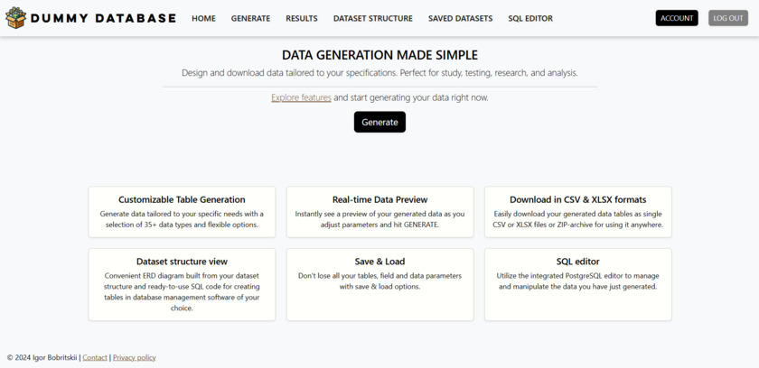 DUMMY DATABASE Landing Page