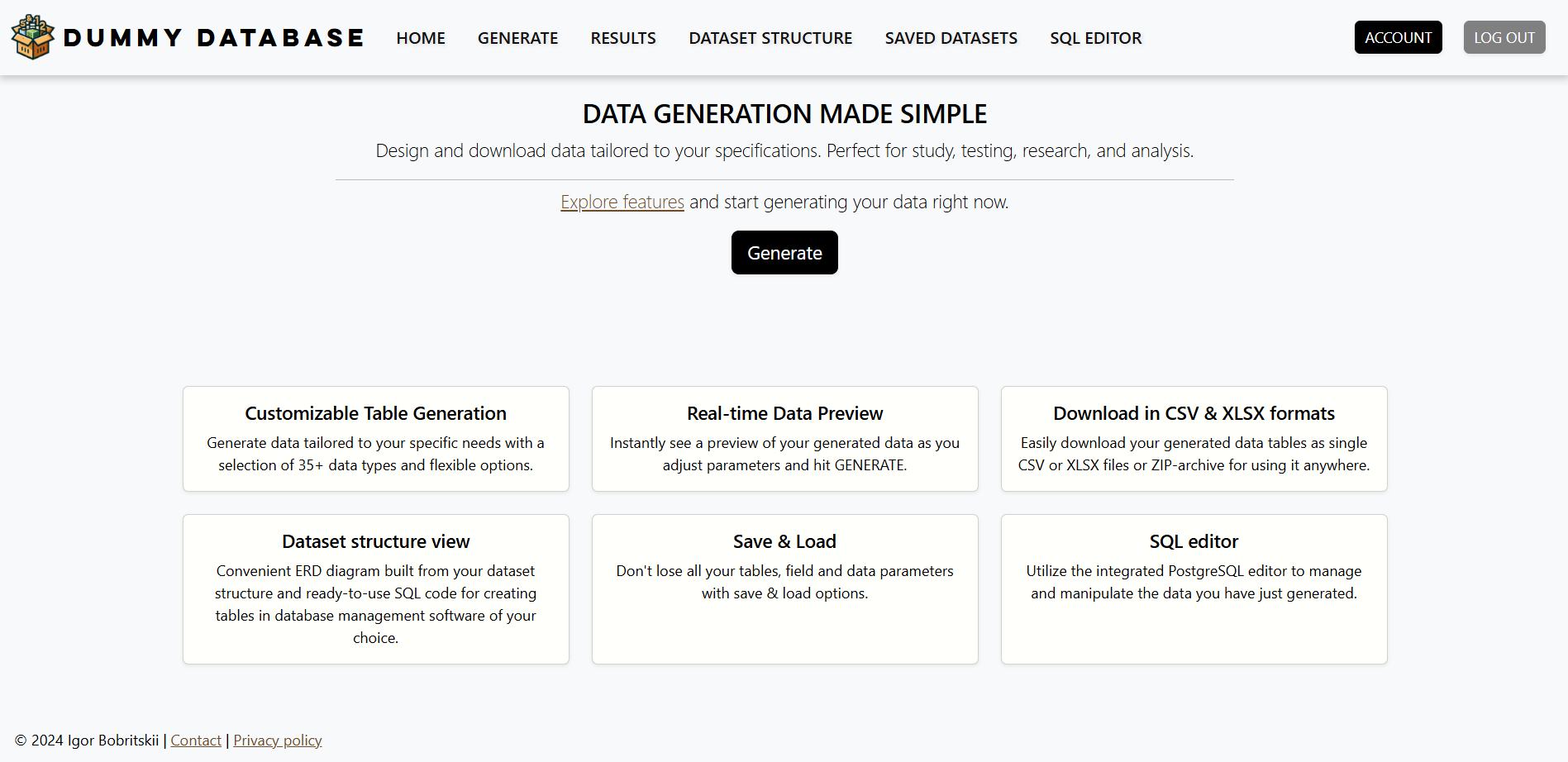 DUMMY DATABASE Main page