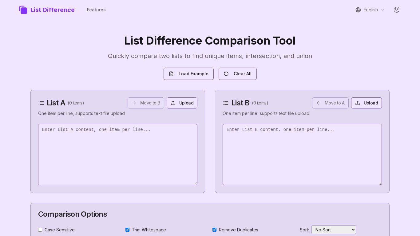 List Difference Landing page