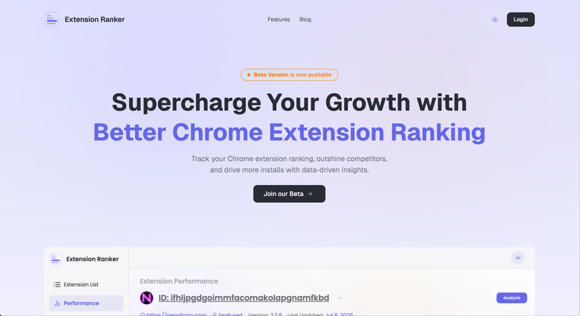 Extension Ranker Landing Page