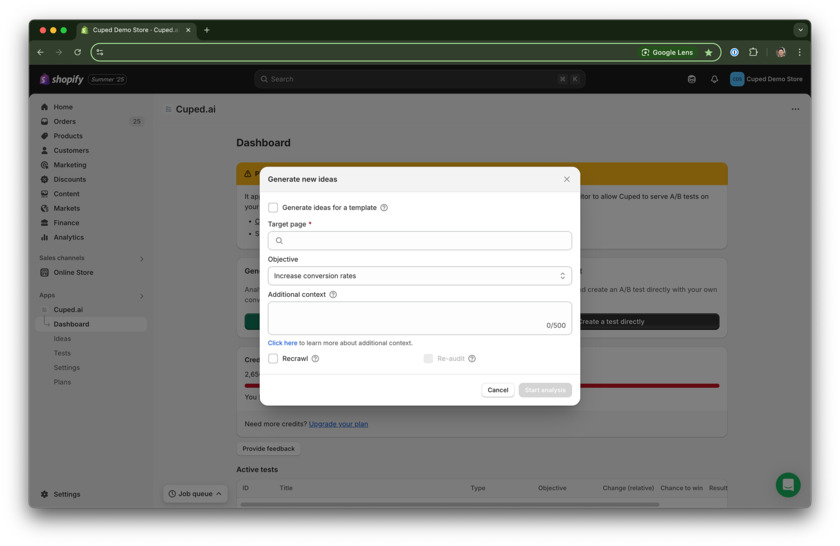 Cuped.ai Page analysis and idea generation