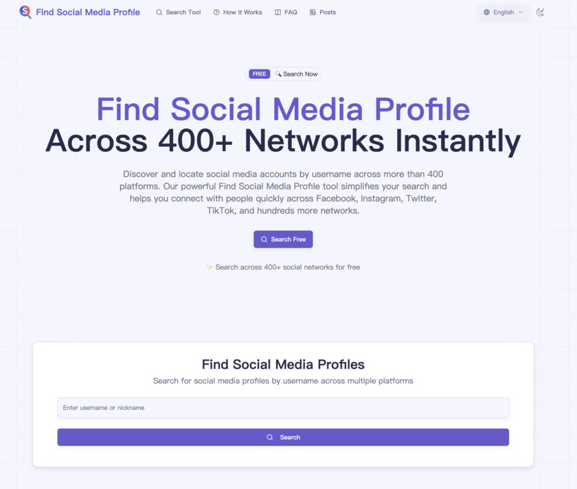 Find Social Media Profile Landing Page