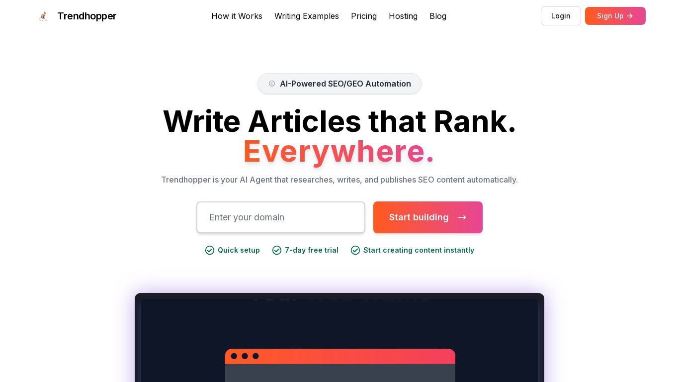 TrendHopper.ai Landing page