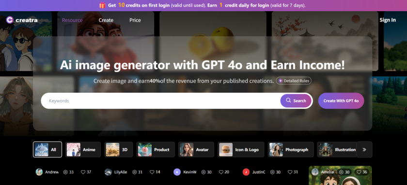 Creatra Art Landing Page