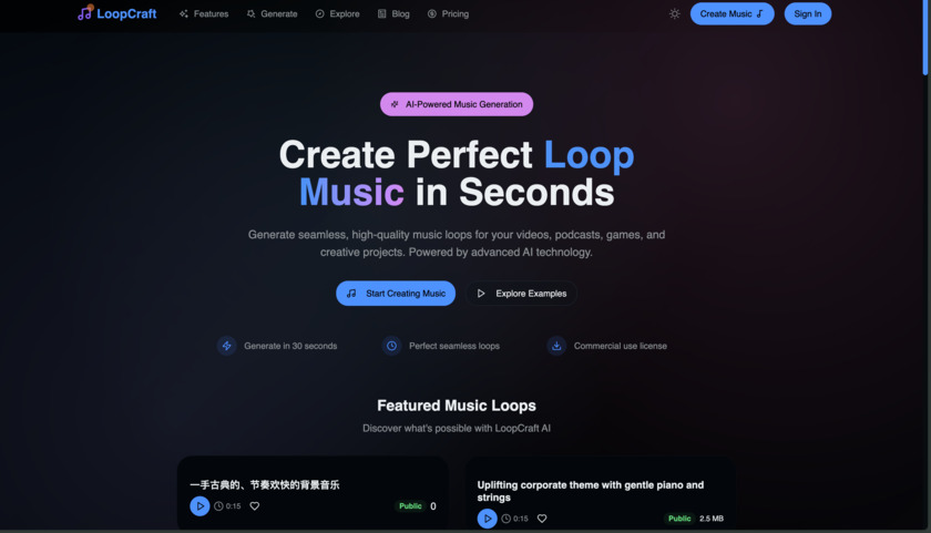 LoopCraft.app AI Loop Music Generator Home