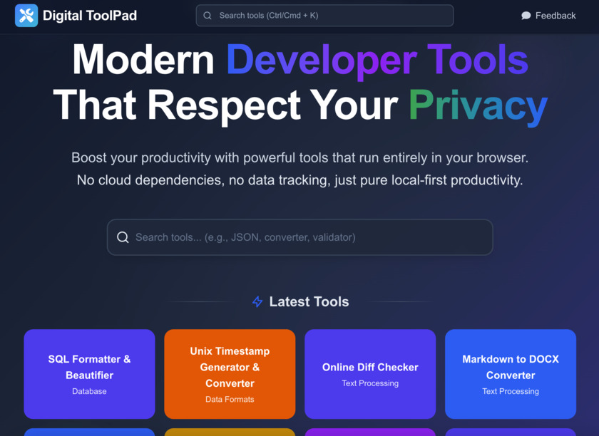 Digital ToolPad Landing Page