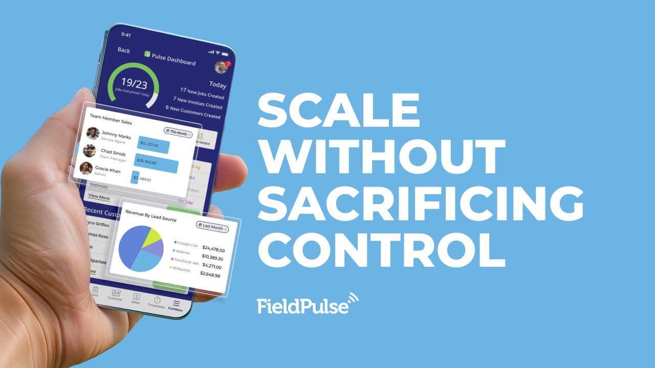 FieldPulse FieldPulse gives you the power to scale your business confidently while maintaining full oversight. Our dashboard provides real-time insights into team performance, revenue sources, job progress, and more. All from the palm of your hand. Track individual and team metrics, monitor sales, and make data-driven decisions quickly, ensuring you grow smarter, not just bigger.
