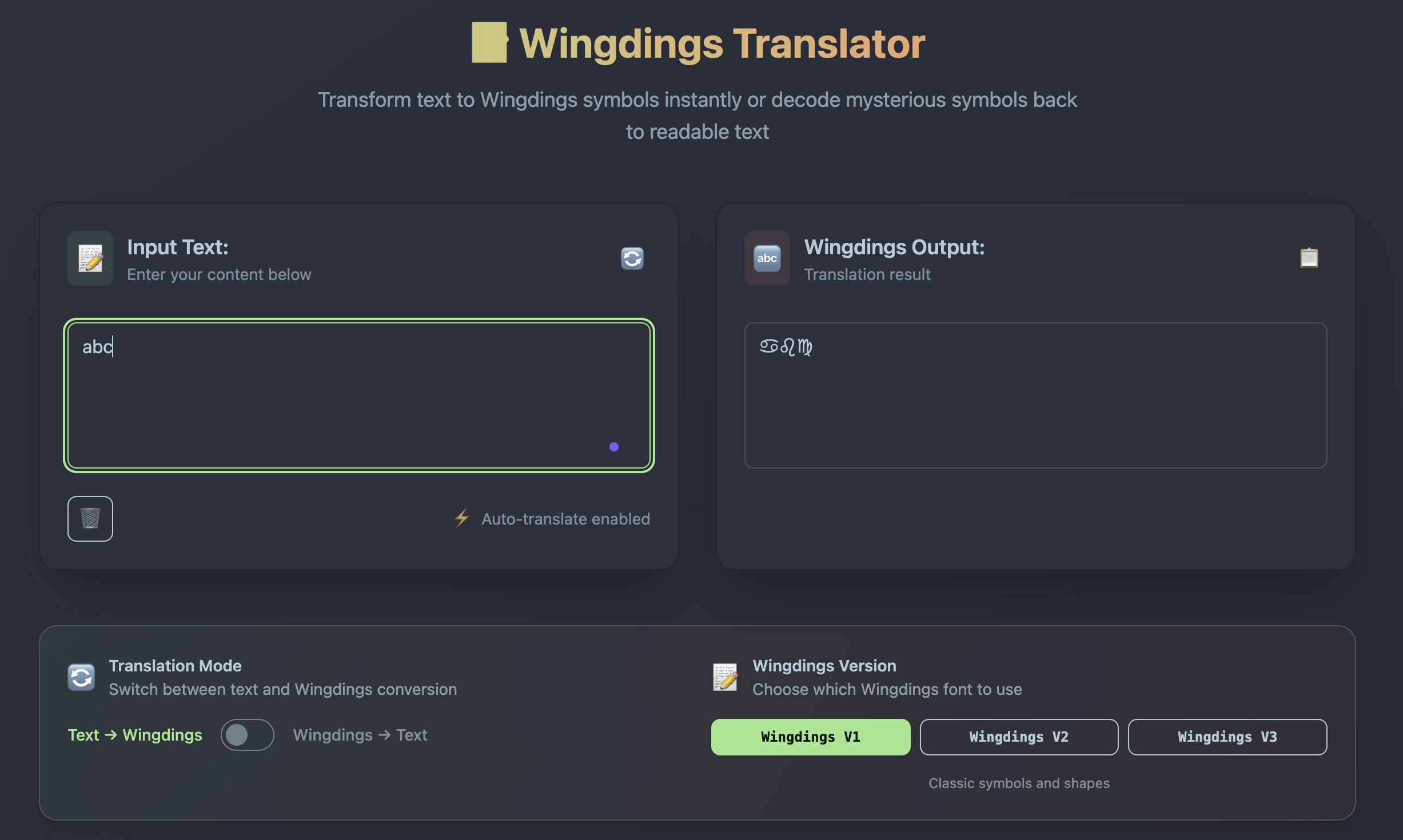 TransChar Wingdings Translator