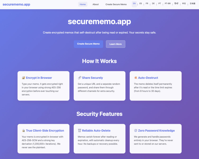 securememo.app Landing Page