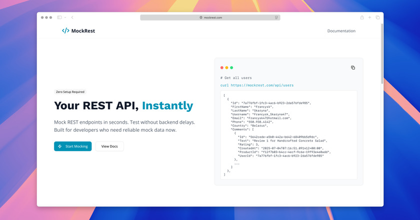 MockRest Landing Page