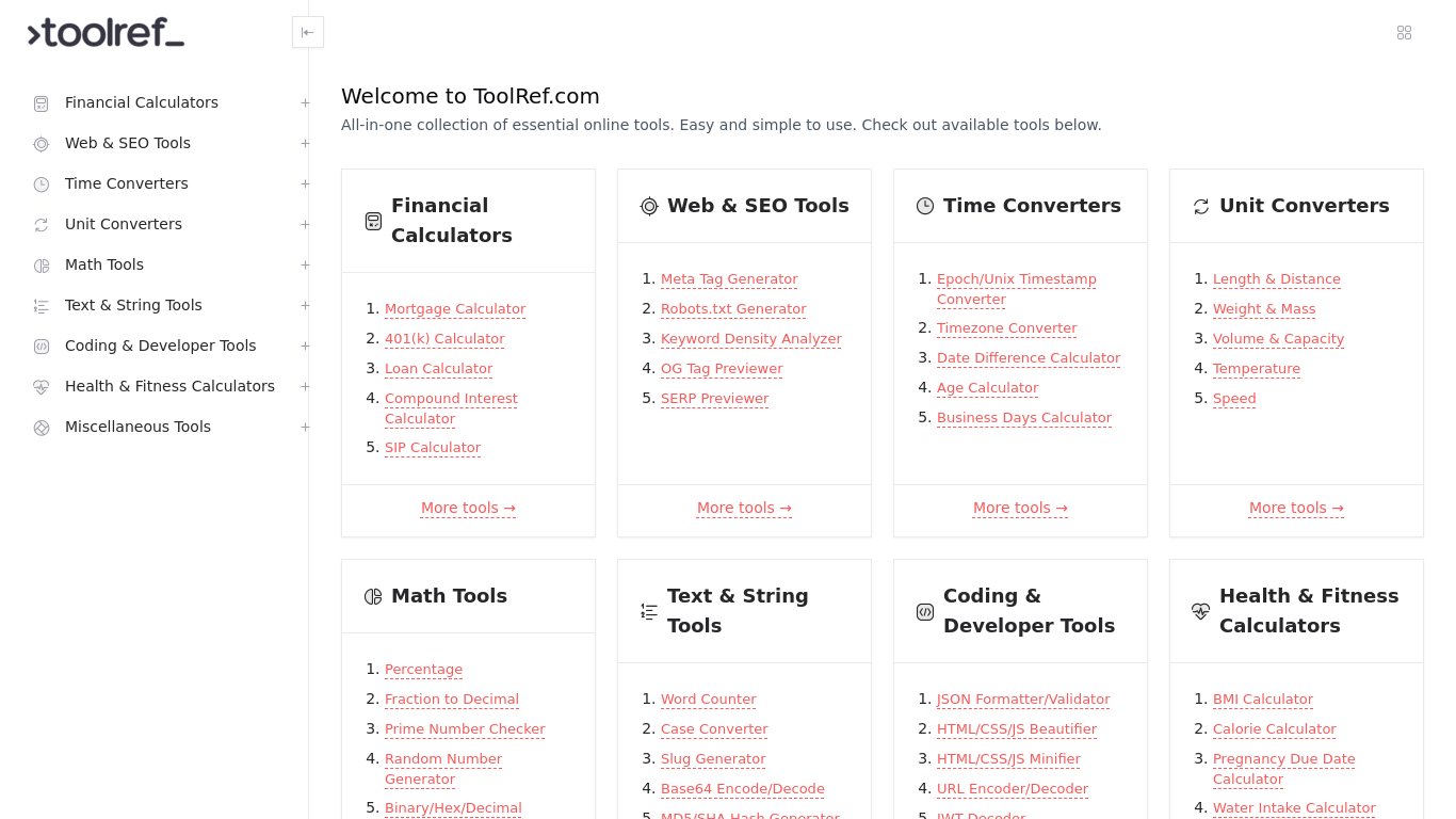 ToolRef Landing page