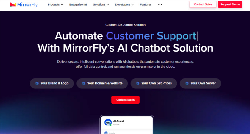 MirrorFly AI Chatbot Solution Landing Page