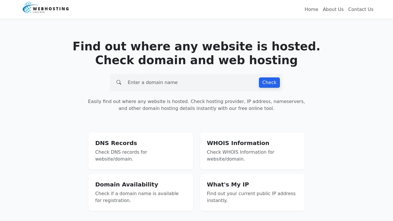 Web Hosting Checker Landing page