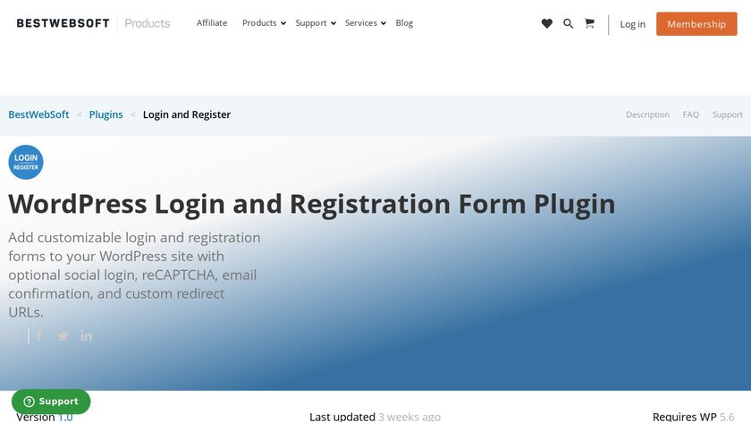 Login & Register Form by BestWebSoft Landing Page