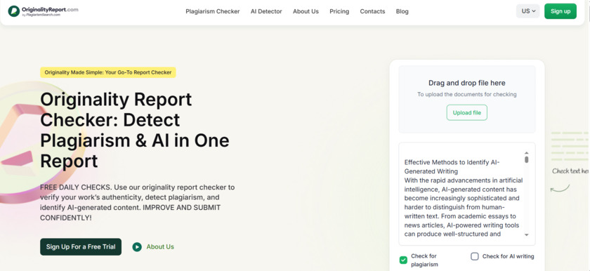 Originality Report Landing Page