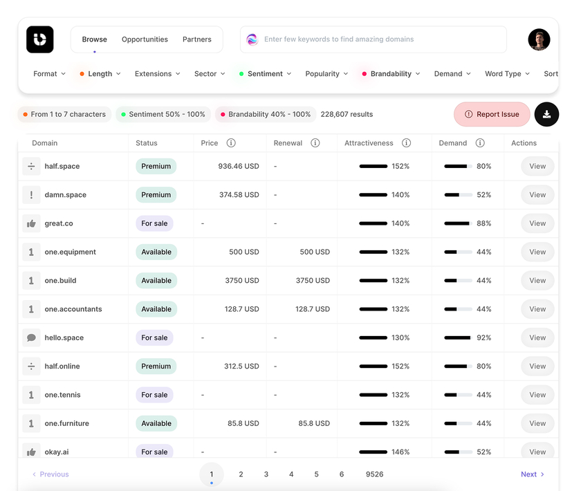 Unique Domains Landing Page