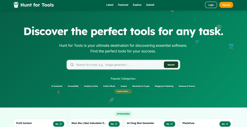 Hunt for Tools Landing Page