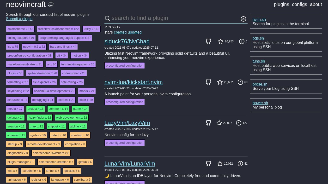 neovimcraft Landing page