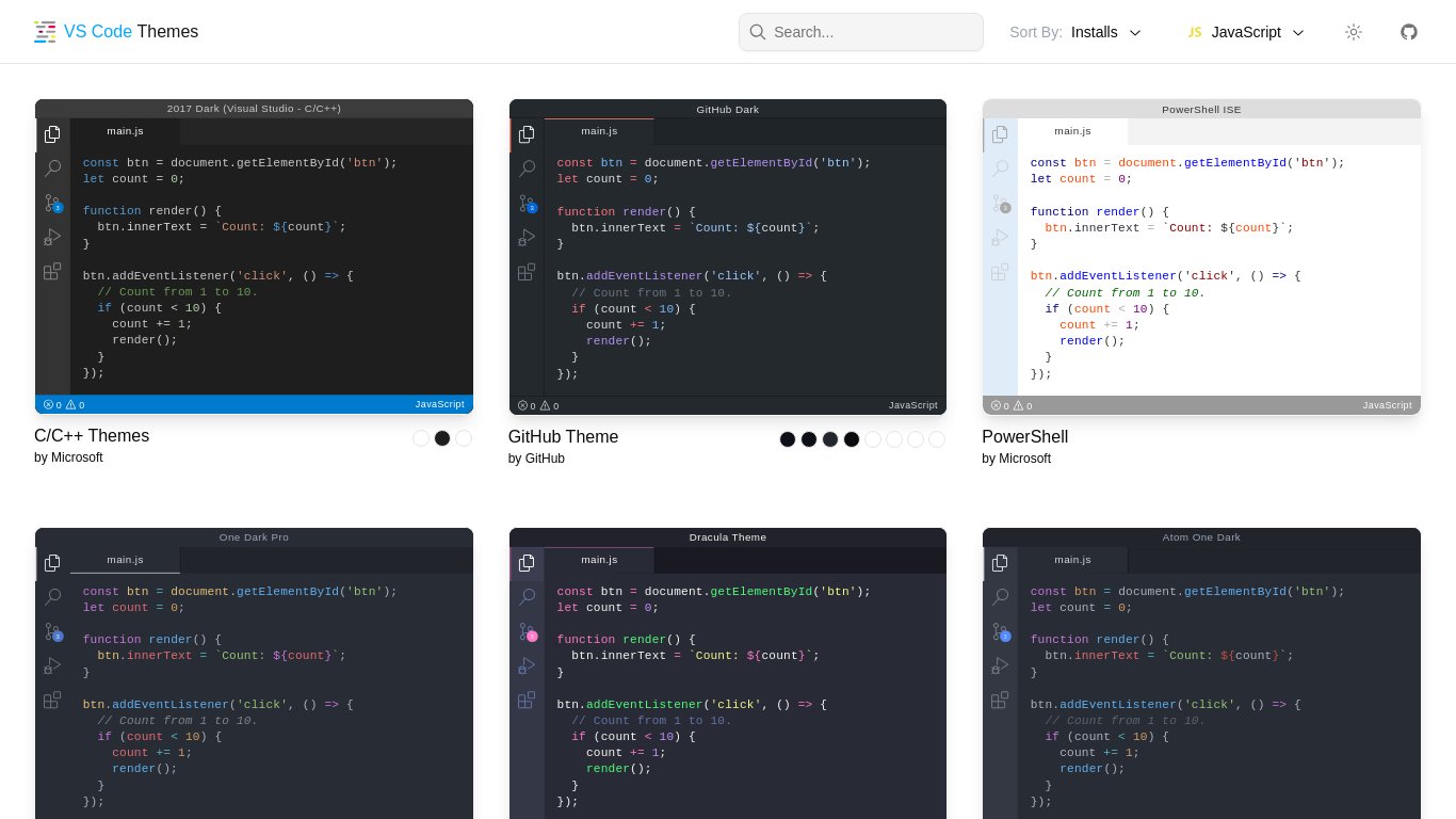 VSCodeThemes Landing page