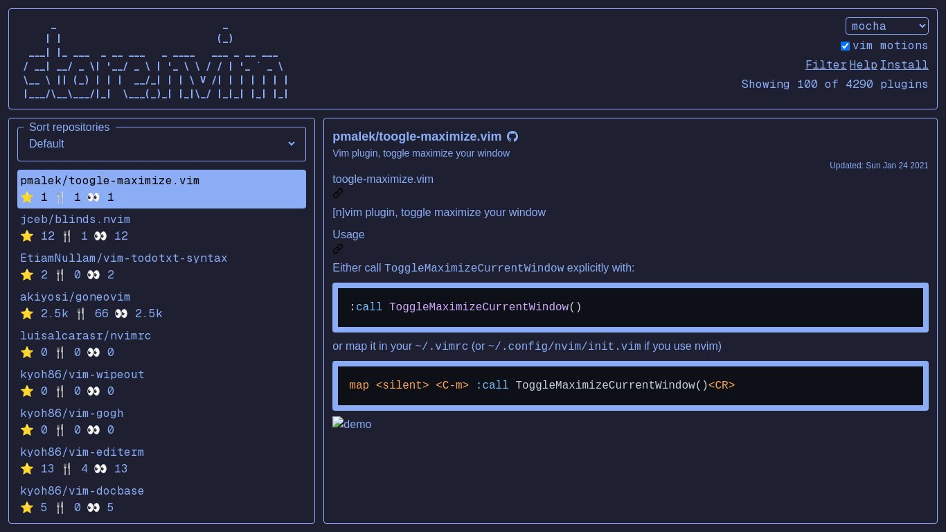 Neovim Store Landing page