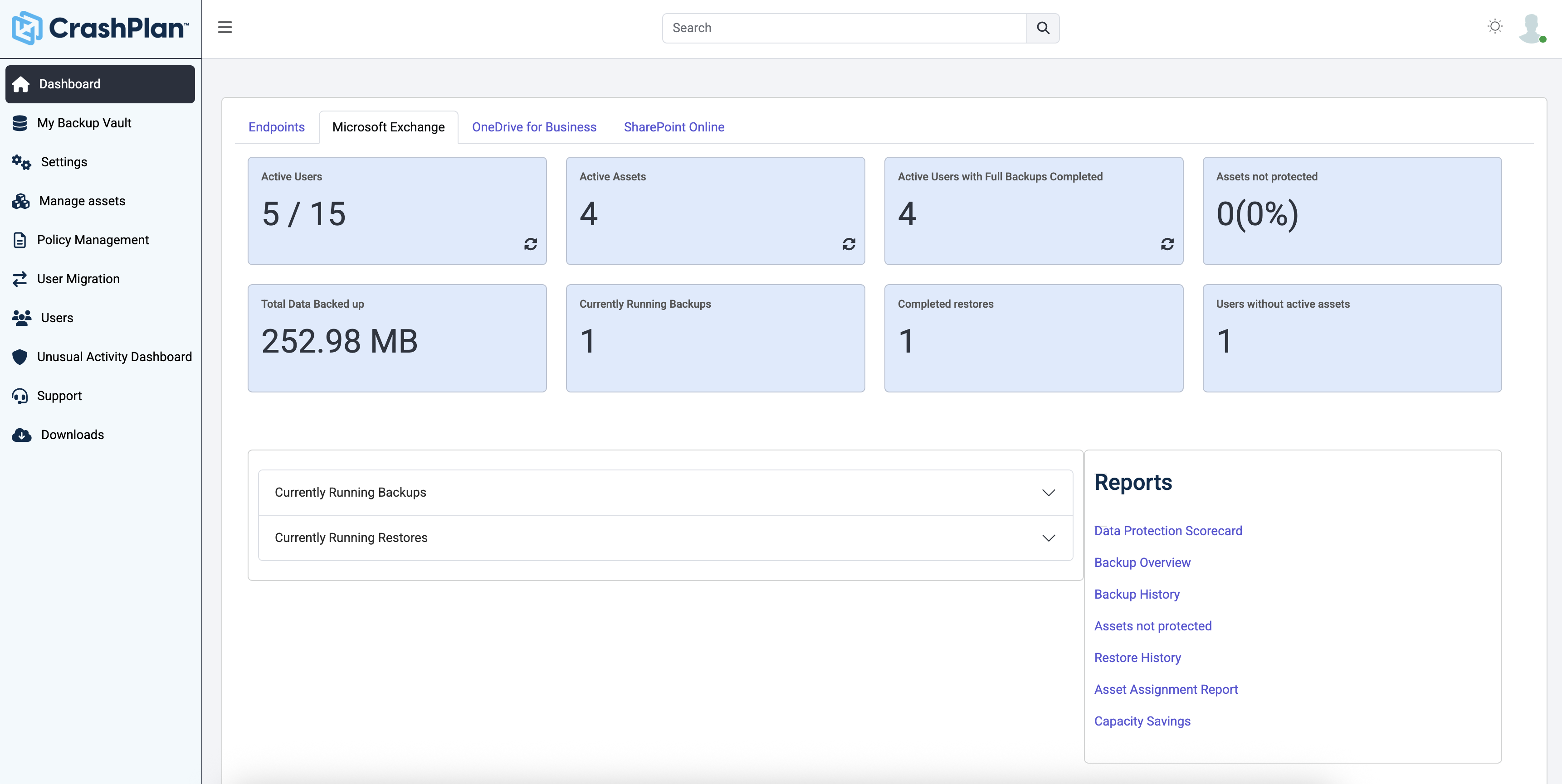 CrashPlan Microsoft Exchange Online Backup Platform 