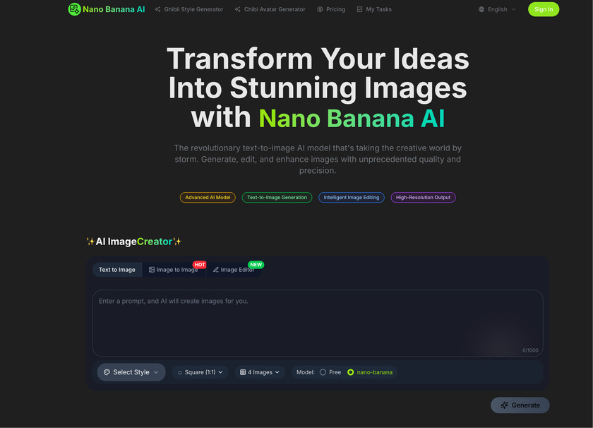 Nano Banana AI Org Landing Page