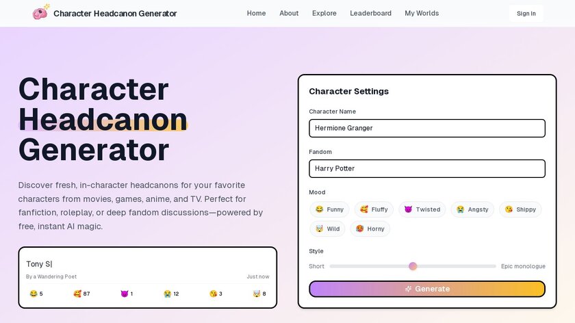 aiHeadcanon.com Landing Page