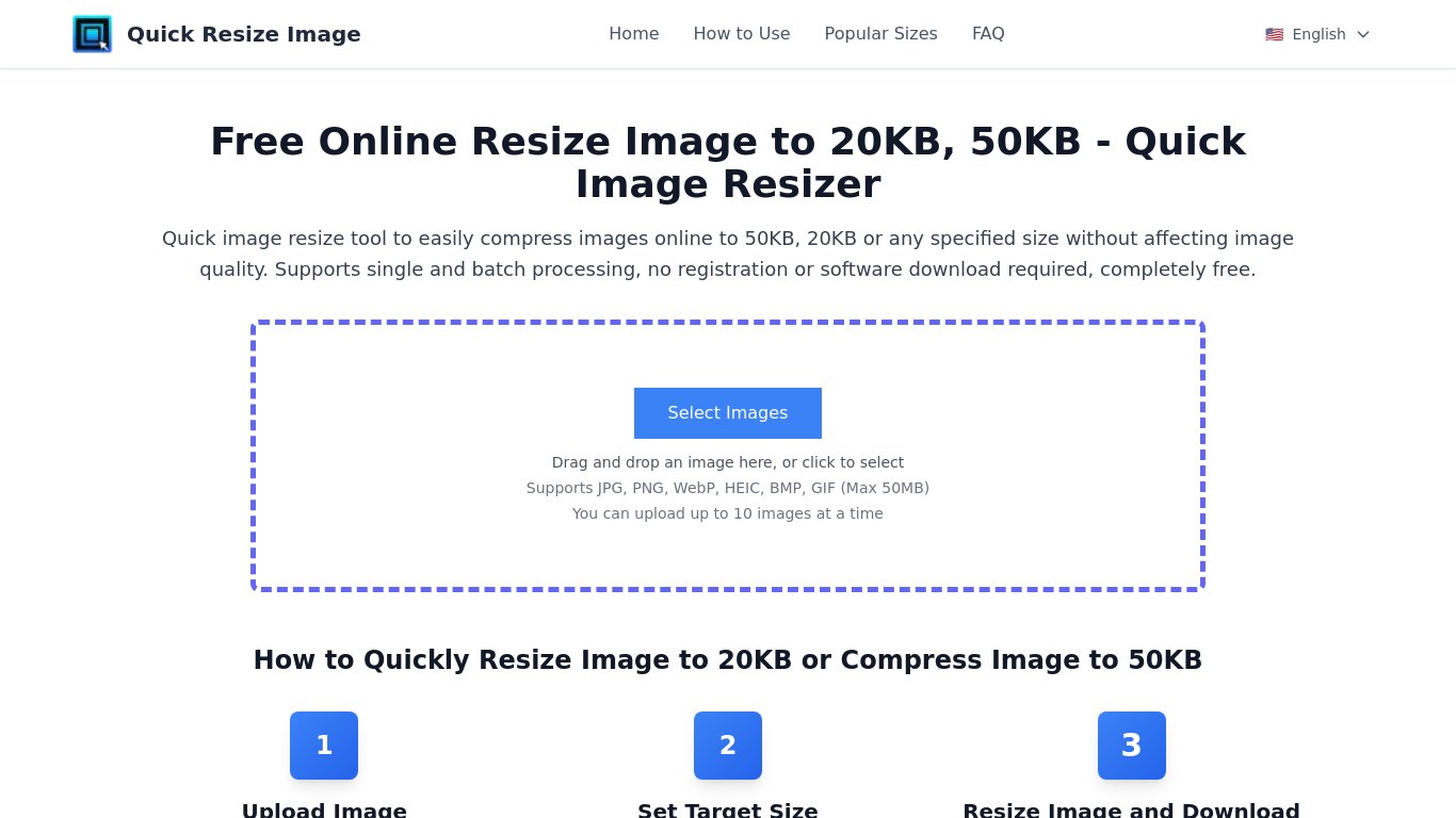 Quick Resize Image Landing page