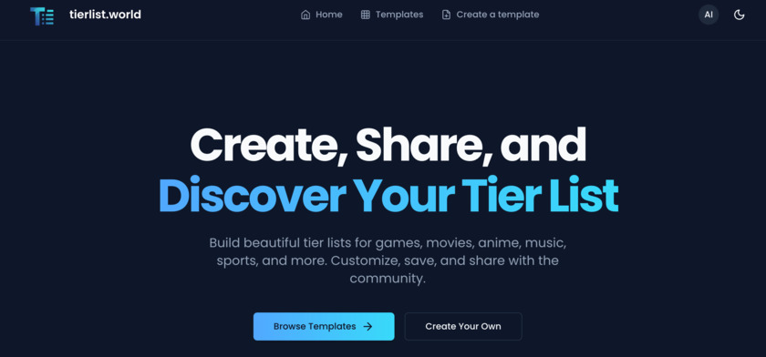 Tier List World Landing Page
