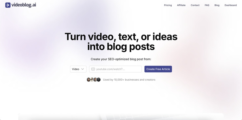 Video Blog AI Landing Page