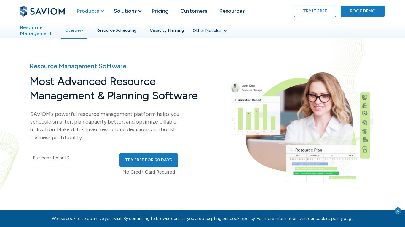 Saviom Resource Management Landing page