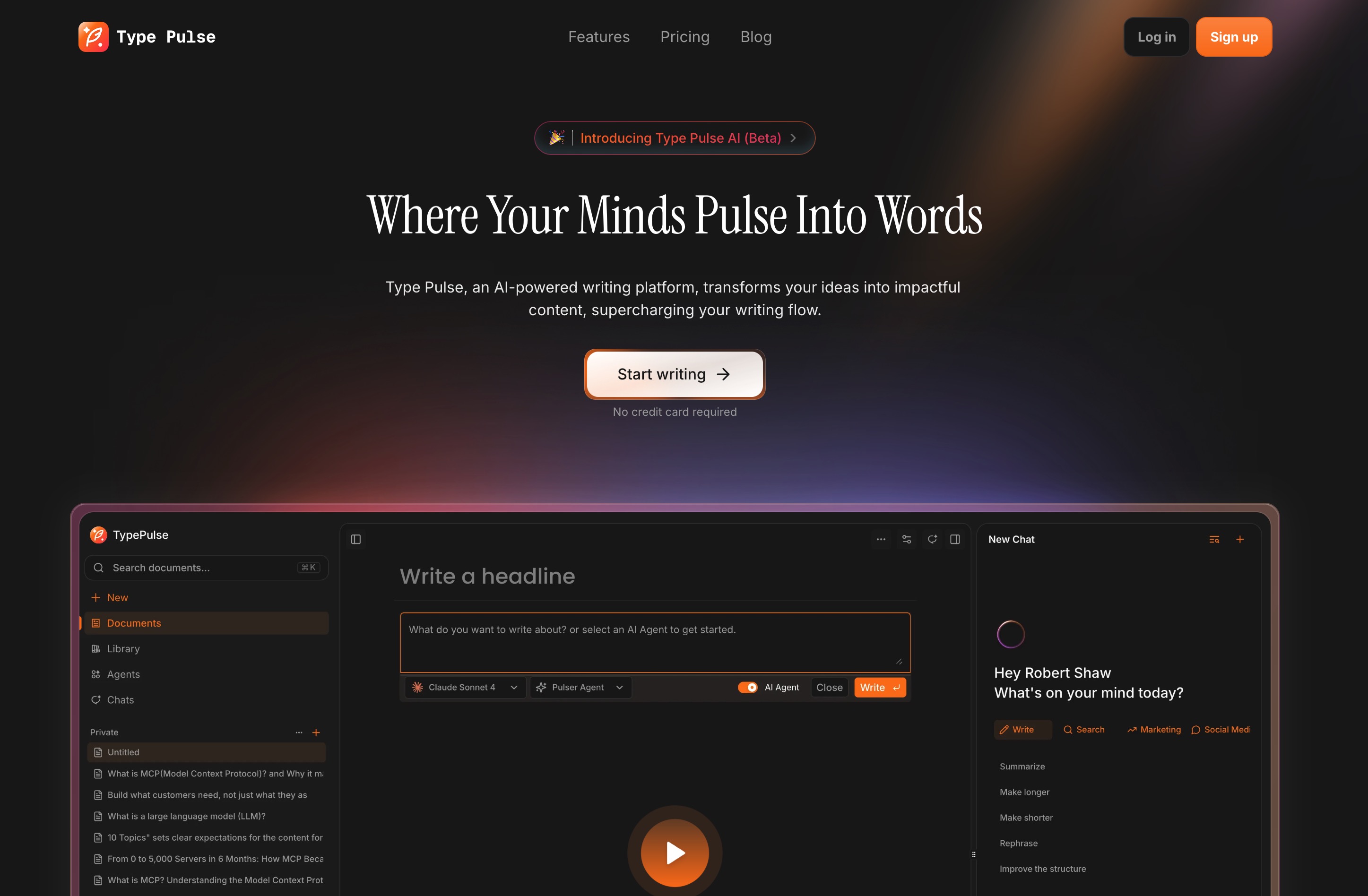 TypePulse.ai landing page