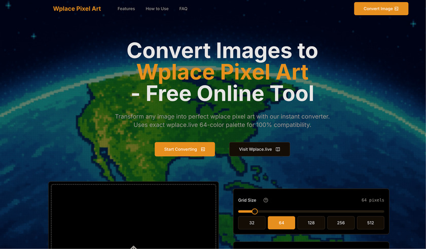 WplacePixelArt.com Landing Page
