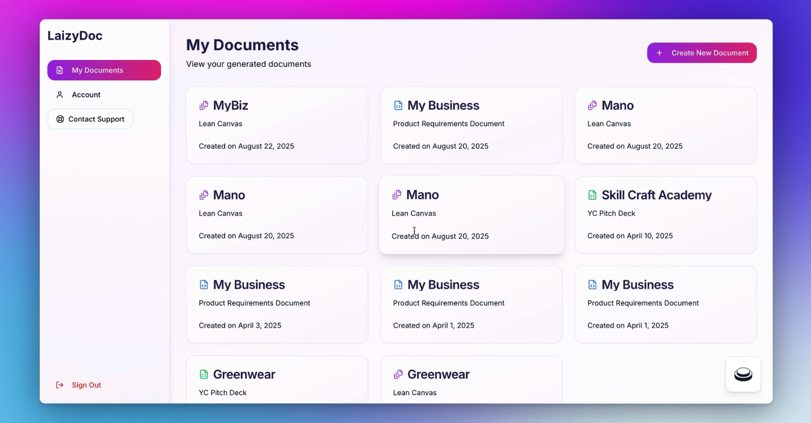 LaizyDoc Manage Documents - Dashboard
