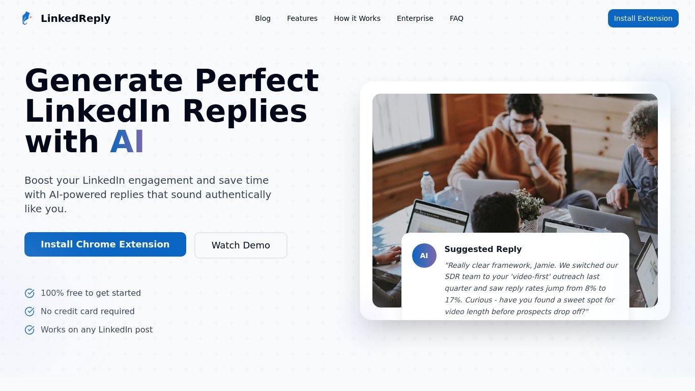 LinkedReply Landing page