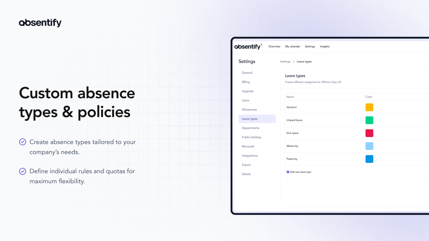 absentify Custom absence types & policies