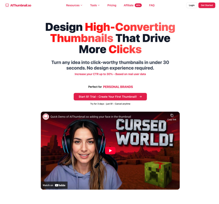 AIThumbnail.so Landing Page
