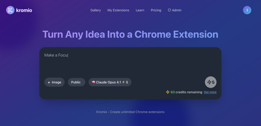 Kromio.ai Kromio Home Page - Chrome Extension Builder