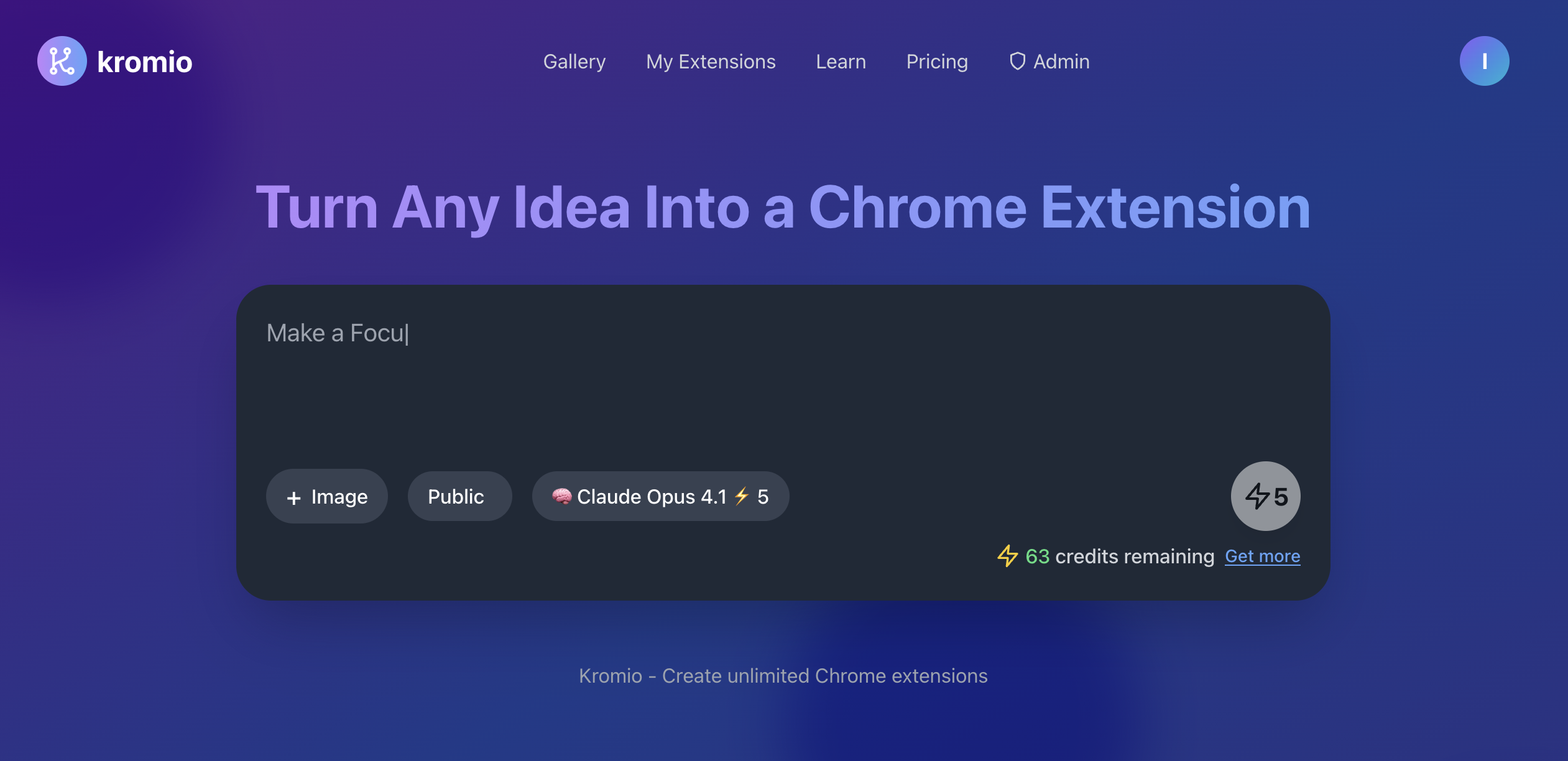 Kromio.ai Kromio Home Page - Chrome Extension Builder