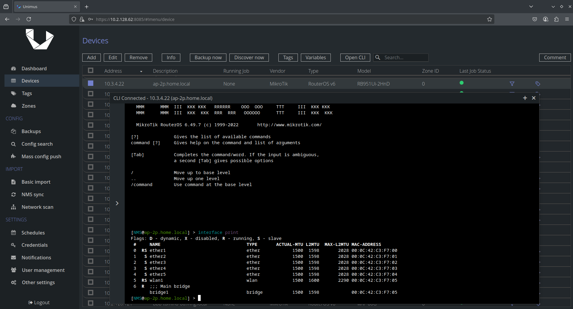 Unimus In-App Device CLI Access