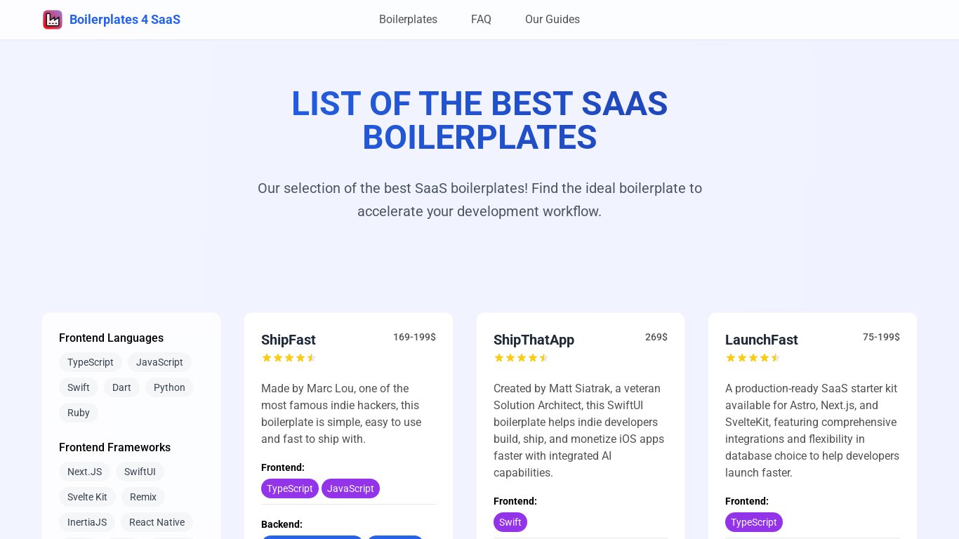 Boilerplates 4 SaaS Landing page