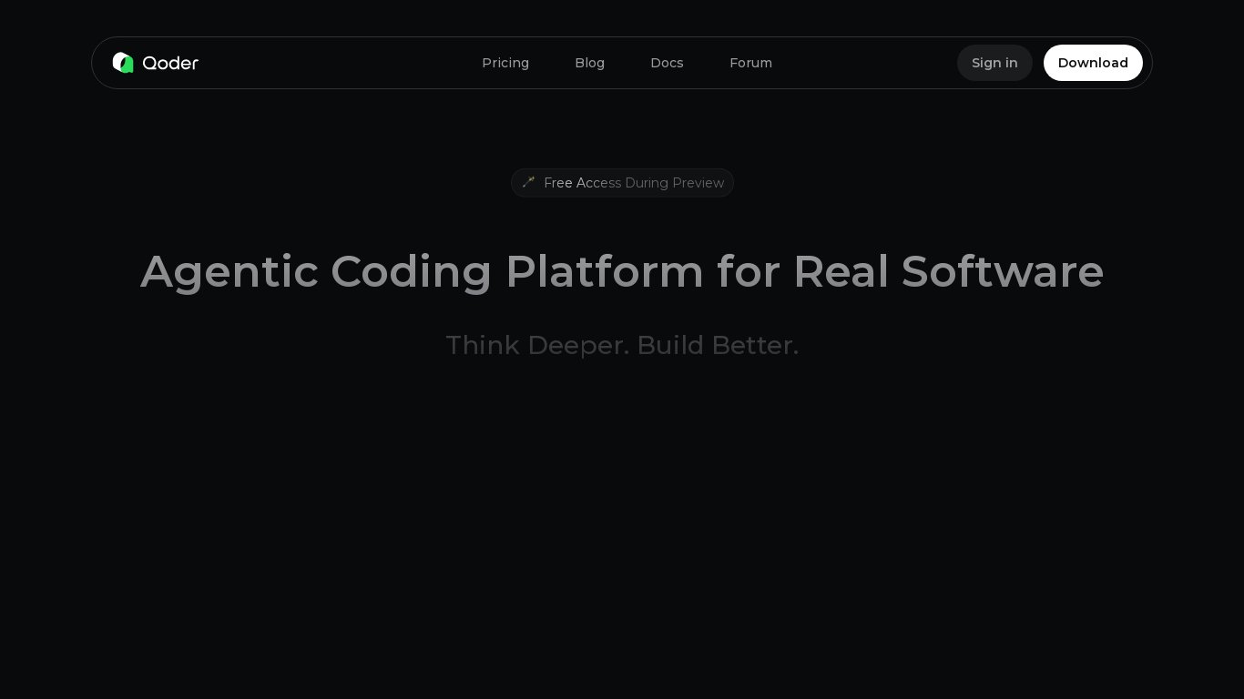 Qoder IDE Landing page