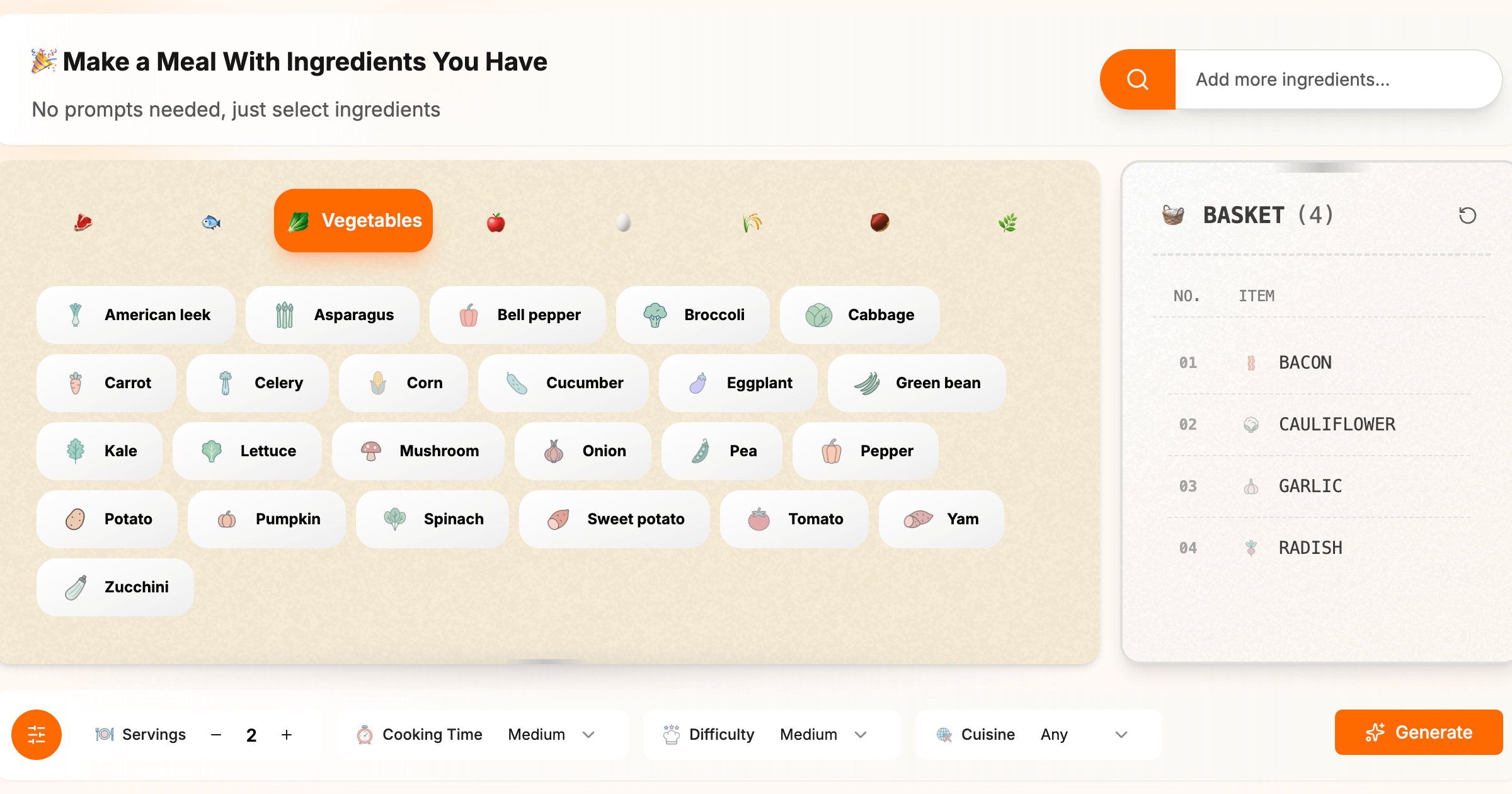 Recipe Easy Ingredients Selector