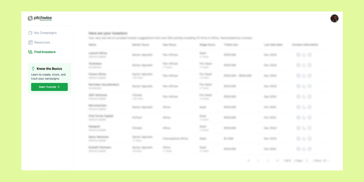 Pitchwise Curated Investor List on Pitchwise