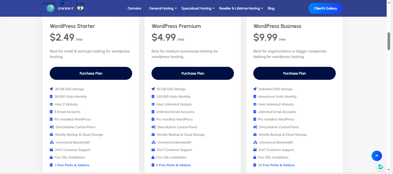 Owrbit WordPress Hosting Pricing