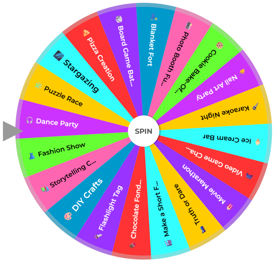 Random Wheel Spin Sleepover Ideas Wheel